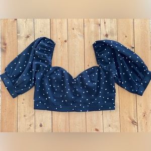 Re:Named Heartbreaker Crop Top Black with White Heart Print Sz L NWOT